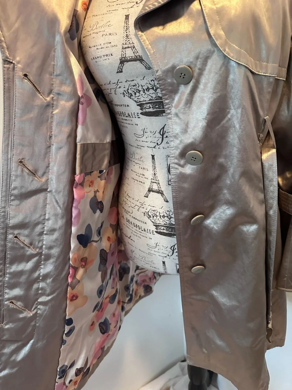 Metallic Gold Trench Coat with Belt - Picture 6 of 14